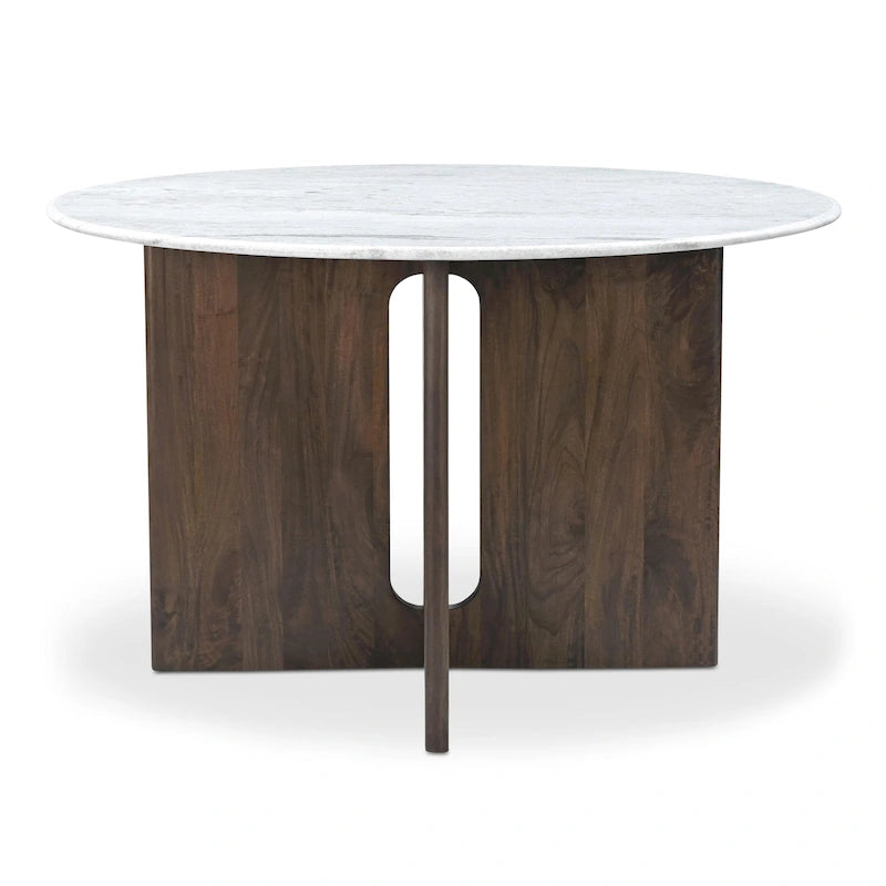48 Inch Round Dining Table with Sculptural Cross Base Seats 4 in Marble or Solid Mango Wood