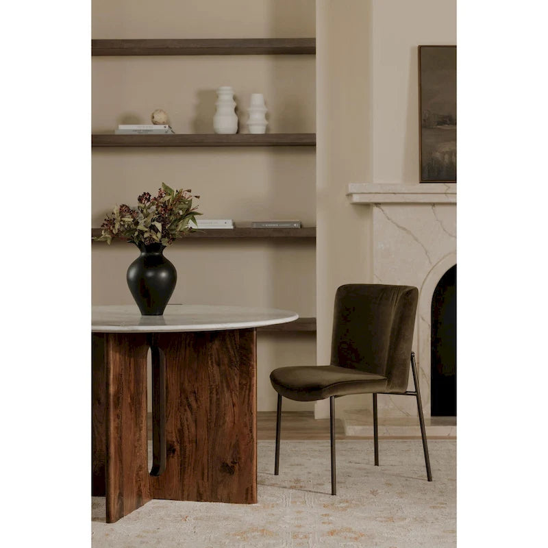 48 Inch Round Dining Table with Sculptural Cross Base Seats 4 in Marble or Solid Mango Wood