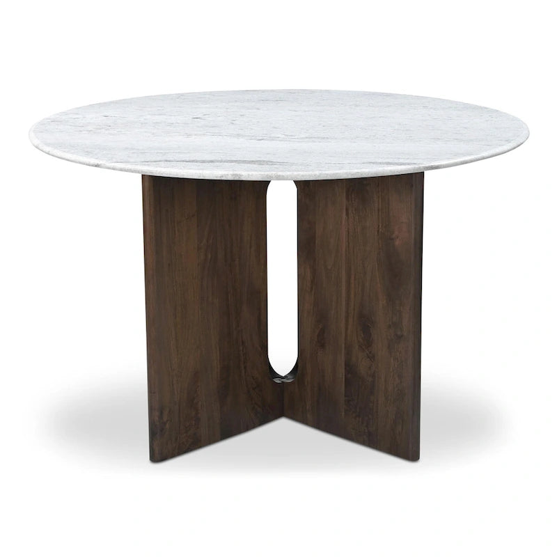48 Inch Round Dining Table with Sculptural Cross Base Seats 4 in Marble or Solid Mango Wood