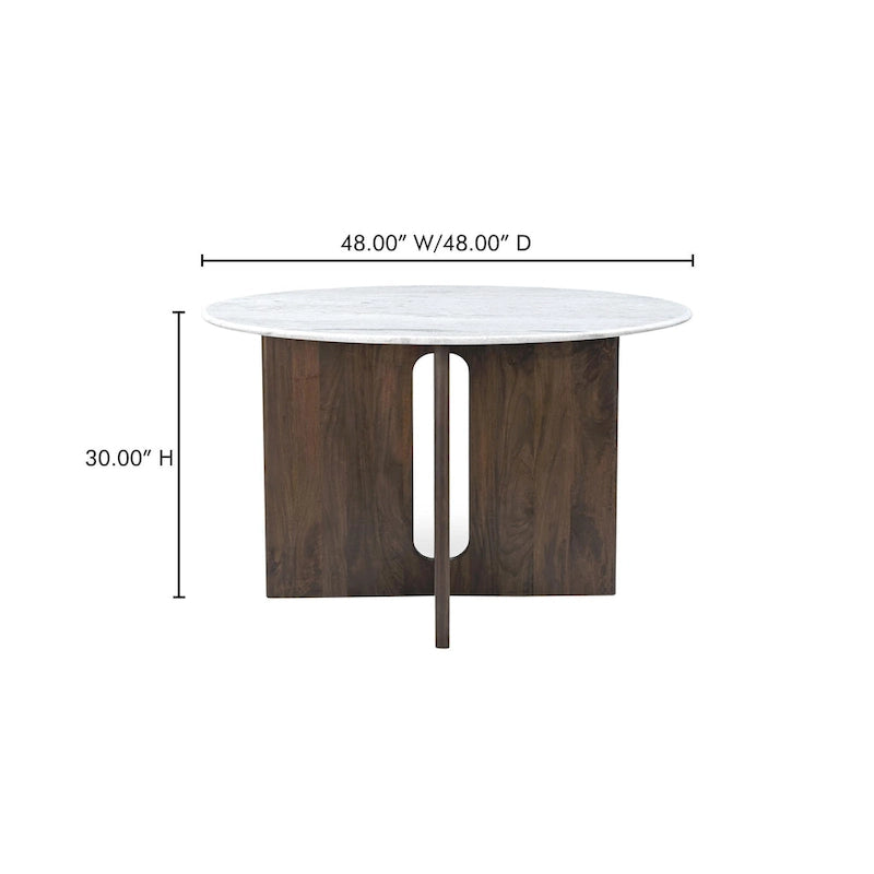 48 Inch Round Dining Table with Sculptural Cross Base Seats 4 in Marble or Solid Mango Wood