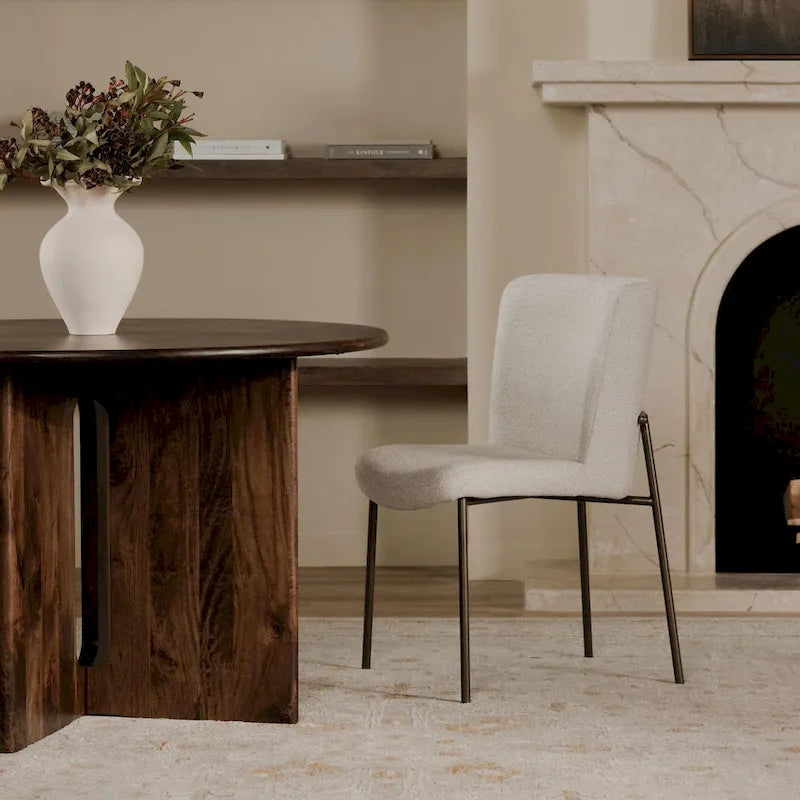 48 Inch Round Dining Table with Sculptural Cross Base Seats 4 in Marble or Solid Mango Wood