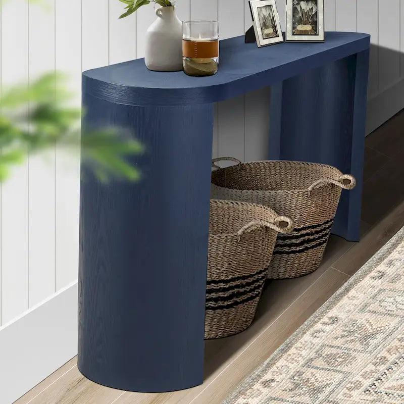 Modern 60 Inch Console Table with Oval Top Curved T-Shape Legs and Open Base