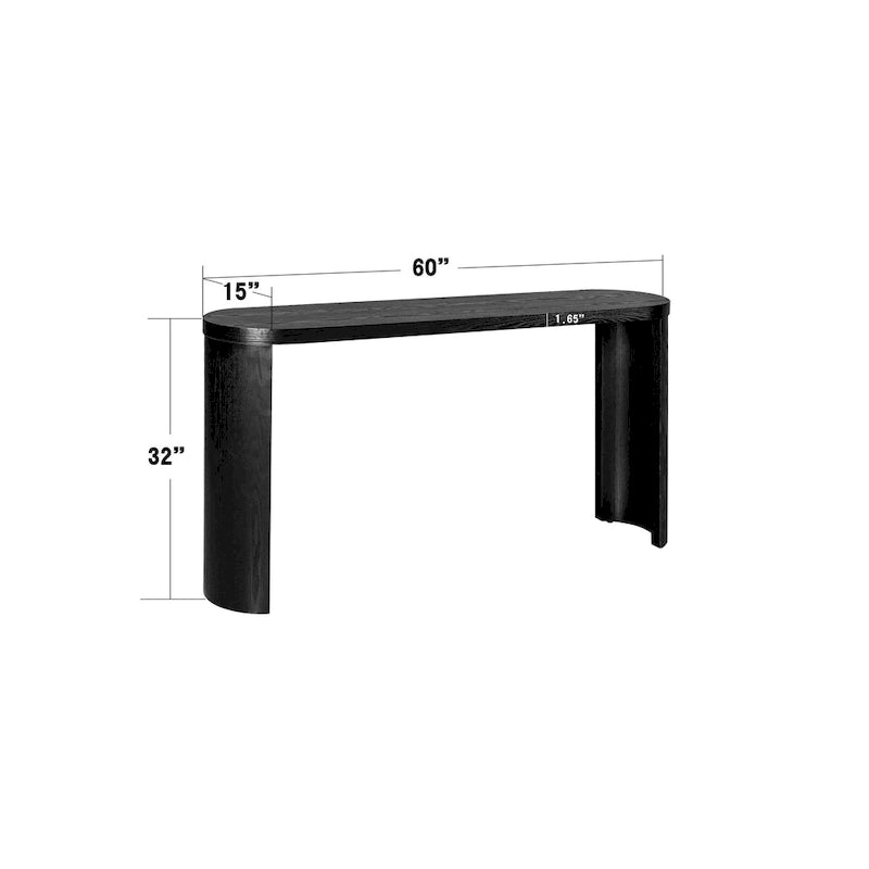 Modern 60 Inch Console Table with Oval Top Curved T-Shape Legs and Open Base