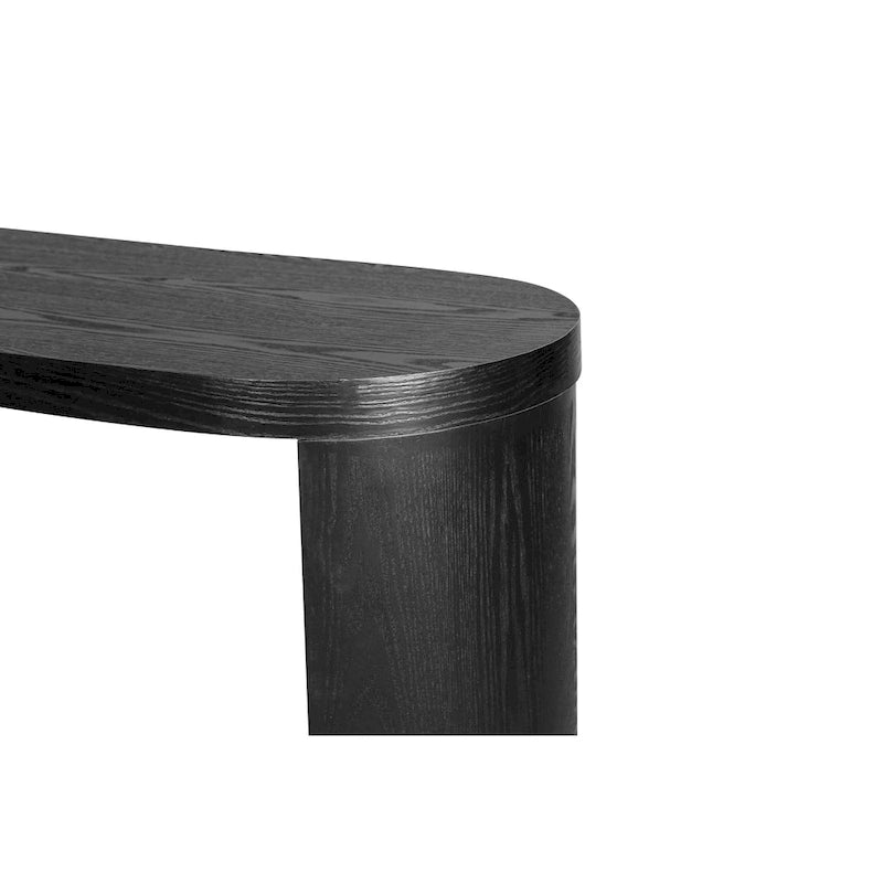 Modern 60 Inch Console Table with Oval Top Curved T-Shape Legs and Open Base