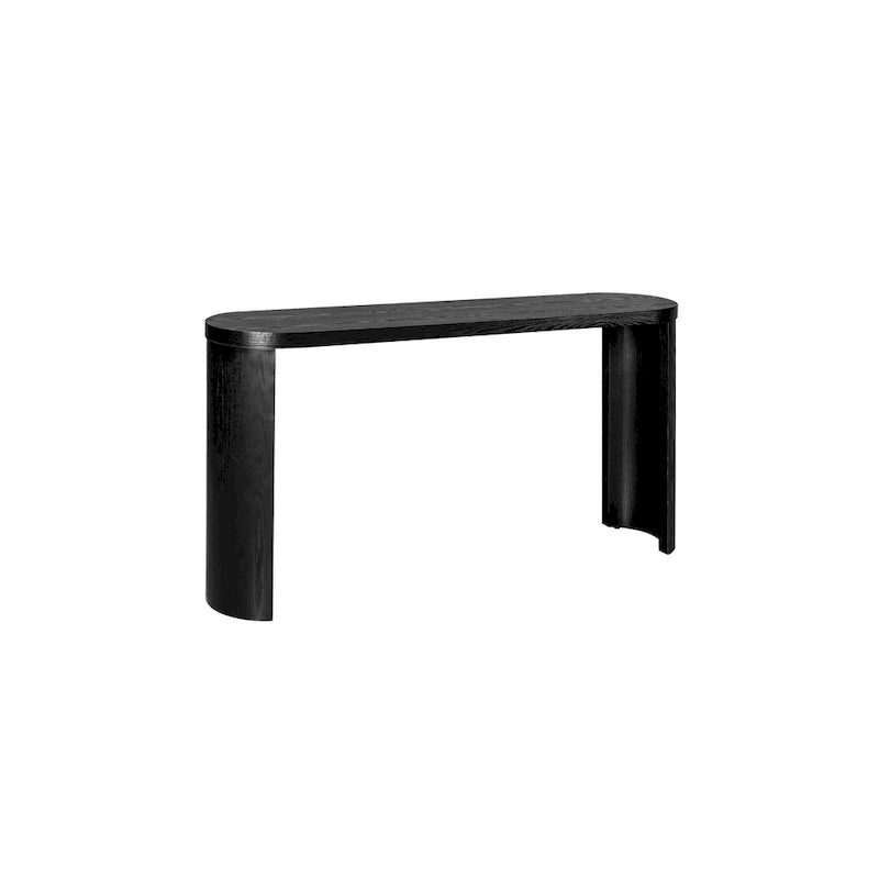 Modern 60 Inch Console Table with Oval Top Curved T-Shape Legs and Open Base