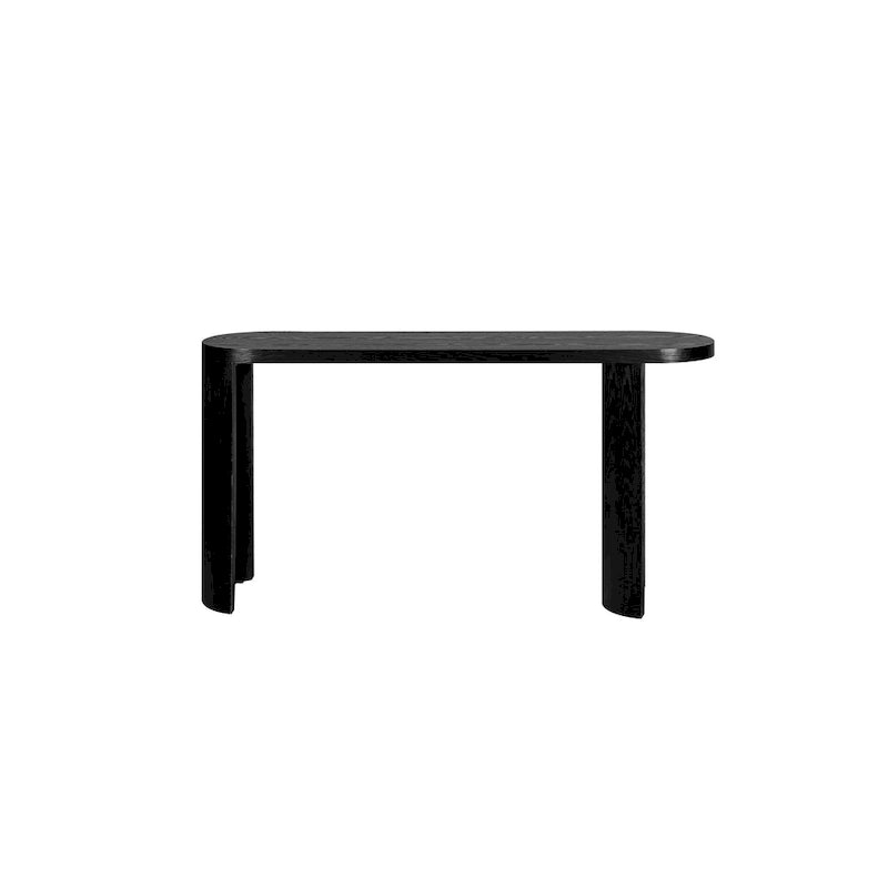 Modern 60 Inch Console Table with Oval Top Curved T-Shape Legs and Open Base