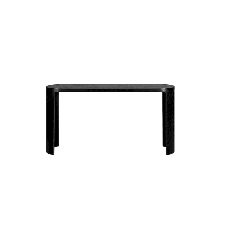 Modern 60 Inch Console Table with Oval Top Curved T-Shape Legs and Open Base