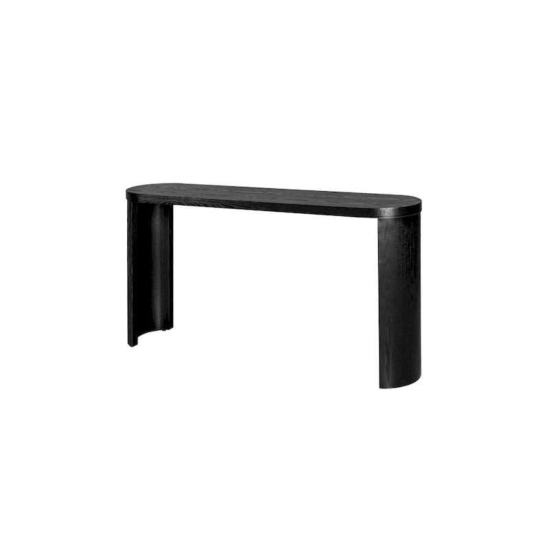 Modern 60 Inch Console Table with Oval Top Curved T-Shape Legs and Open Base
