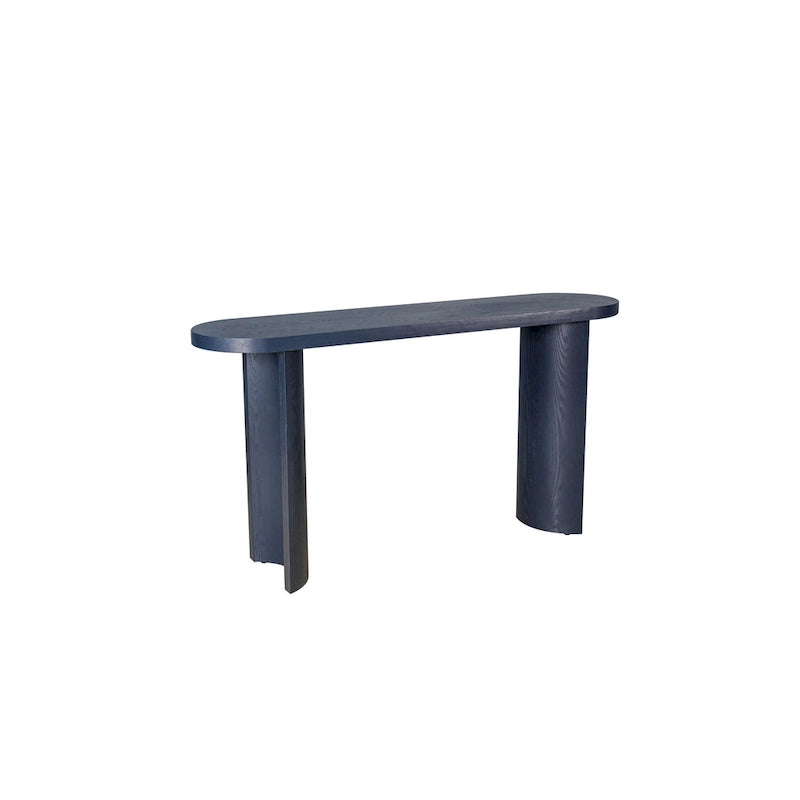 Modern 60 Inch Console Table with Oval Top Curved T-Shape Legs and Open Base