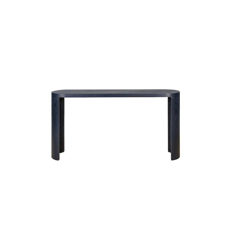 Modern 60 Inch Console Table with Oval Top Curved T-Shape Legs and Open Base