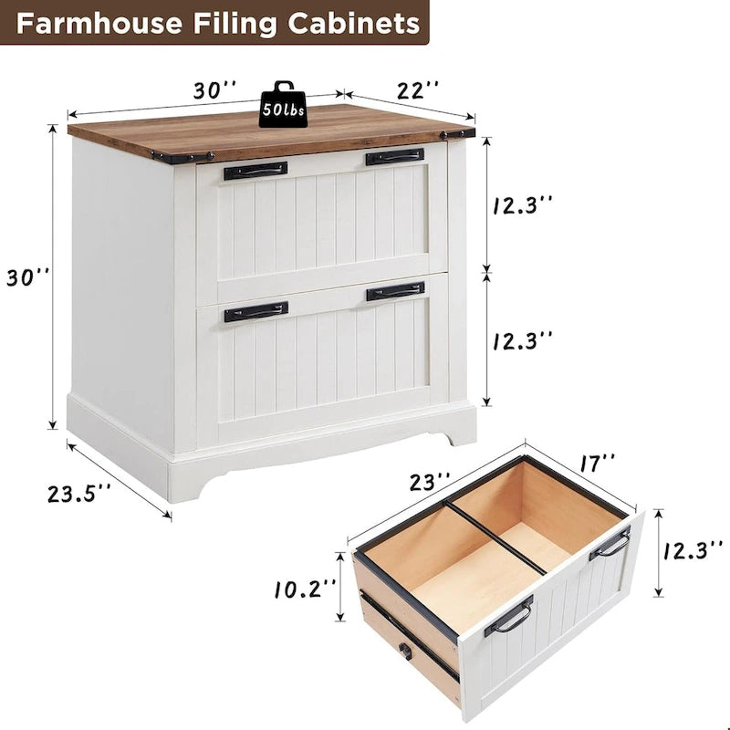 2-Drawer Farmhouse Lateral File Cabinet with Built-In Hanging Rods for A4 Letter and Legal Files