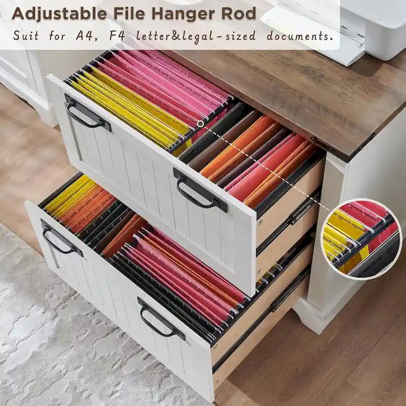 2-Drawer Farmhouse Lateral File Cabinet with Built-In Hanging Rods for A4 Letter and Legal Files