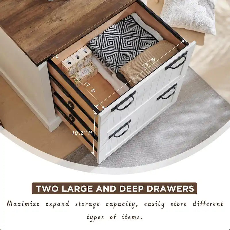2-Drawer Farmhouse Lateral File Cabinet with Built-In Hanging Rods for A4 Letter and Legal Files