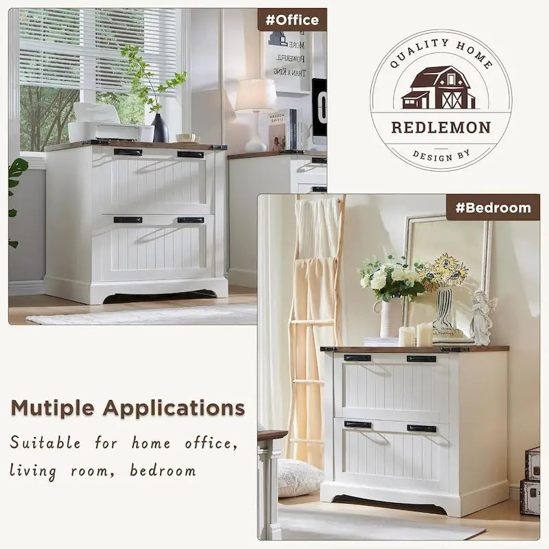 2-Drawer Farmhouse Lateral File Cabinet with Built-In Hanging Rods for A4 Letter and Legal Files
