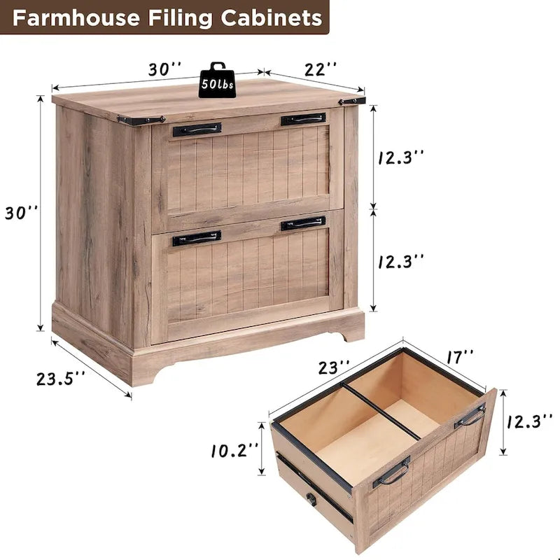 2-Drawer Farmhouse Lateral File Cabinet with Built-In Hanging Rods for A4 Letter and Legal Files