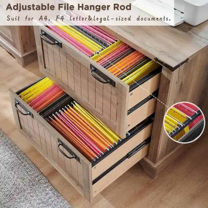 2-Drawer Farmhouse Lateral File Cabinet with Built-In Hanging Rods for A4 Letter and Legal Files