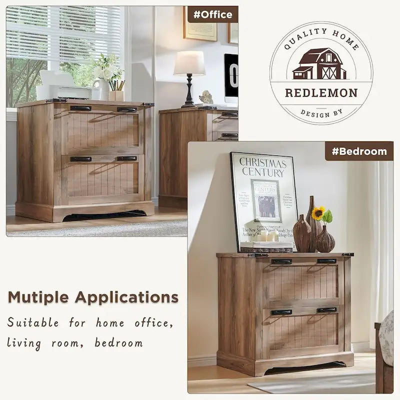 2-Drawer Farmhouse Lateral File Cabinet with Built-In Hanging Rods for A4 Letter and Legal Files
