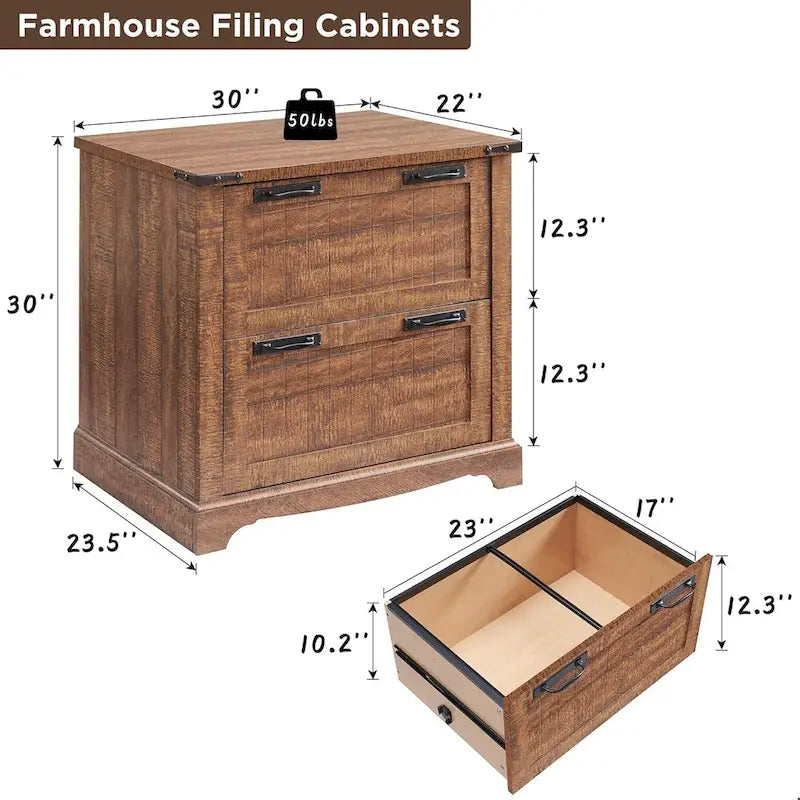 2-Drawer Farmhouse Lateral File Cabinet with Built-In Hanging Rods for A4 Letter and Legal Files