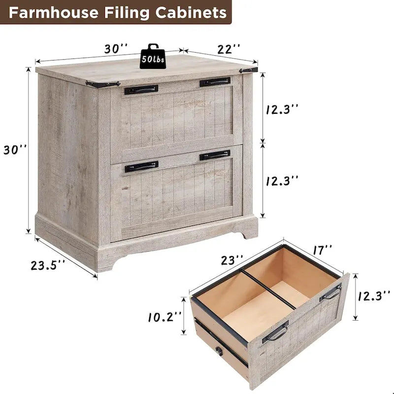 2-Drawer Farmhouse Lateral File Cabinet with Built-In Hanging Rods for A4 Letter and Legal Files