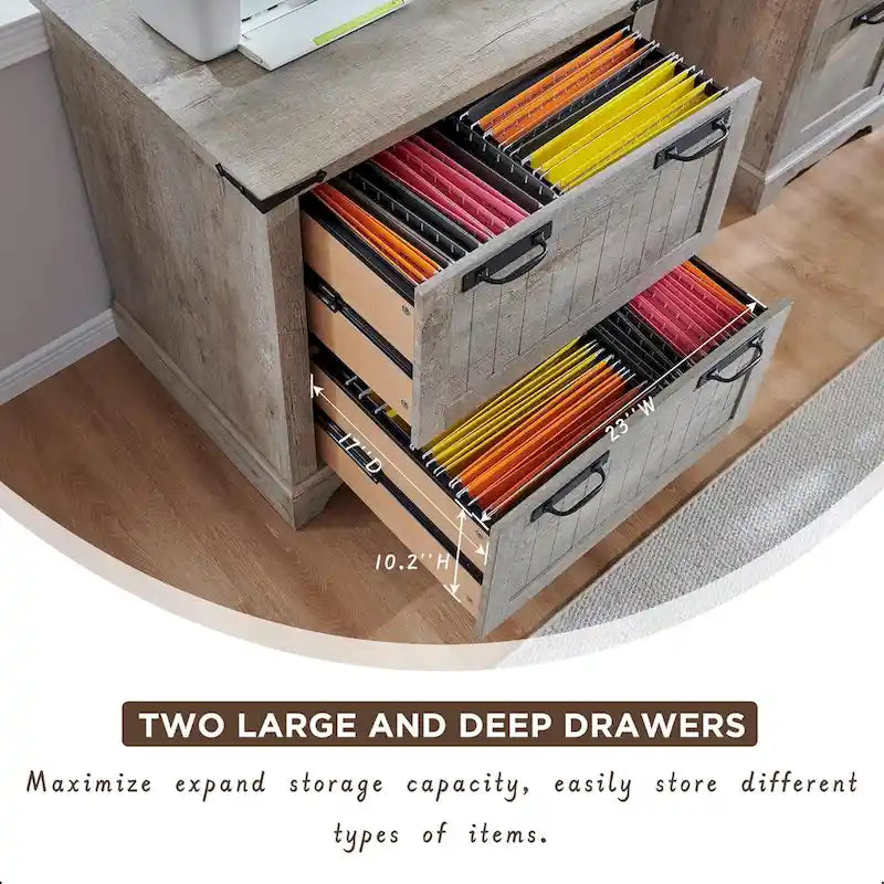 2-Drawer Farmhouse Lateral File Cabinet with Built-In Hanging Rods for A4 Letter and Legal Files
