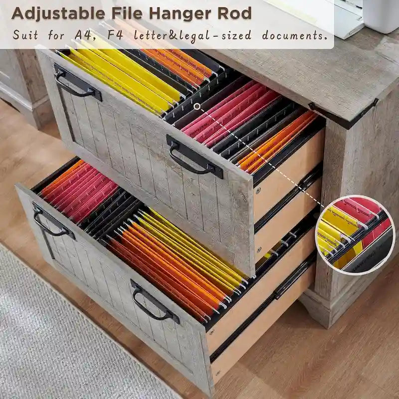 2-Drawer Farmhouse Lateral File Cabinet with Built-In Hanging Rods for A4 Letter and Legal Files