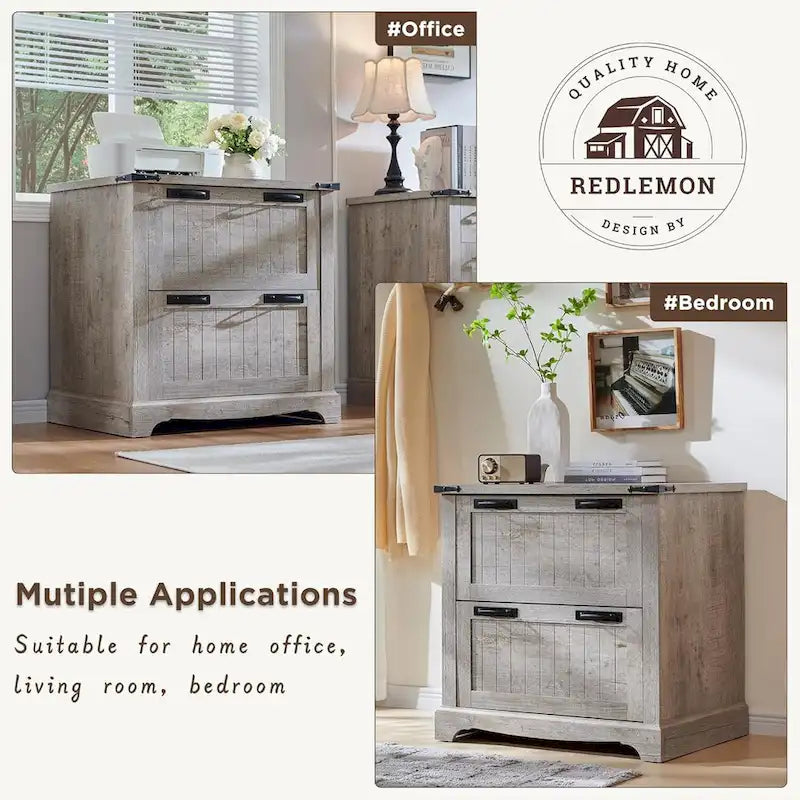 2-Drawer Farmhouse Lateral File Cabinet with Built-In Hanging Rods for A4 Letter and Legal Files