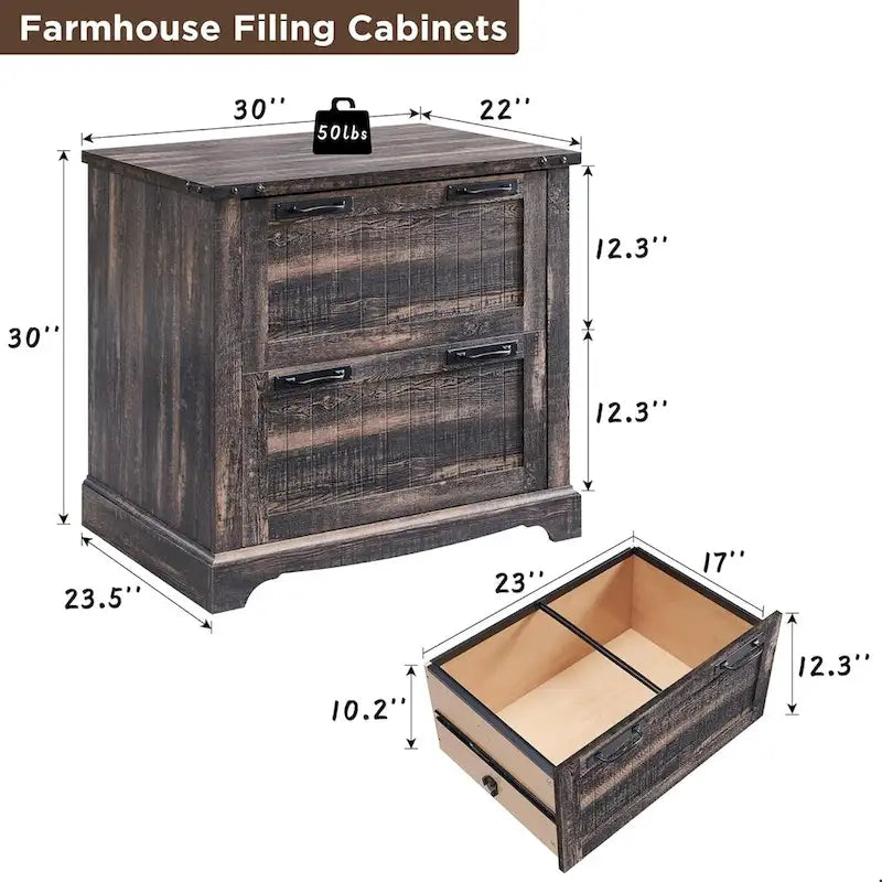2-Drawer Farmhouse Lateral File Cabinet with Built-In Hanging Rods for A4 Letter and Legal Files