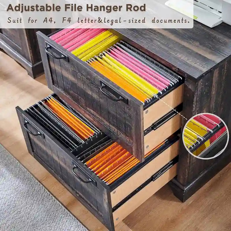 2-Drawer Farmhouse Lateral File Cabinet with Built-In Hanging Rods for A4 Letter and Legal Files