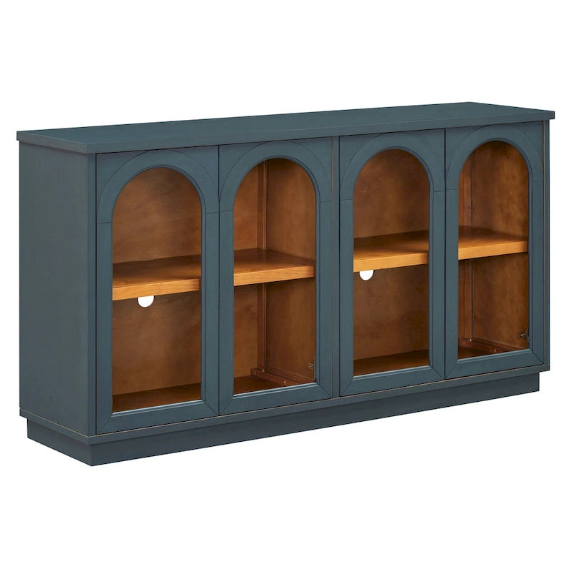 4-Door Large Storage Buffet Cabinet with Arched Glass Doors & Adjustable Shelves