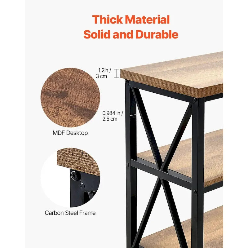 55 Inch 3-Tier Industrial Console Table with X-Frame Metal Base and MDF Shelves in Brown and Black