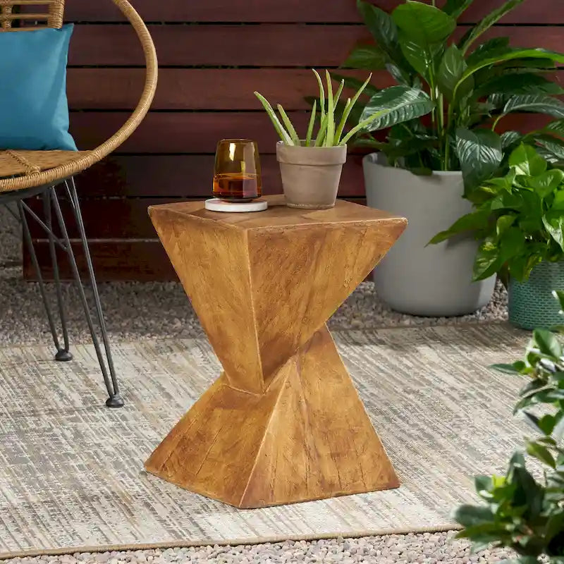 Modern Twisted Hourglass Lightweight Concrete Accent Side Table Indoor Outdoor