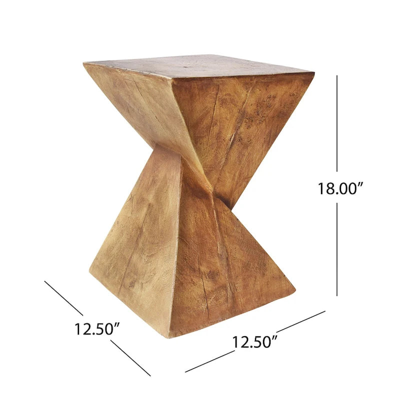 Modern Twisted Hourglass Lightweight Concrete Accent Side Table Indoor Outdoor