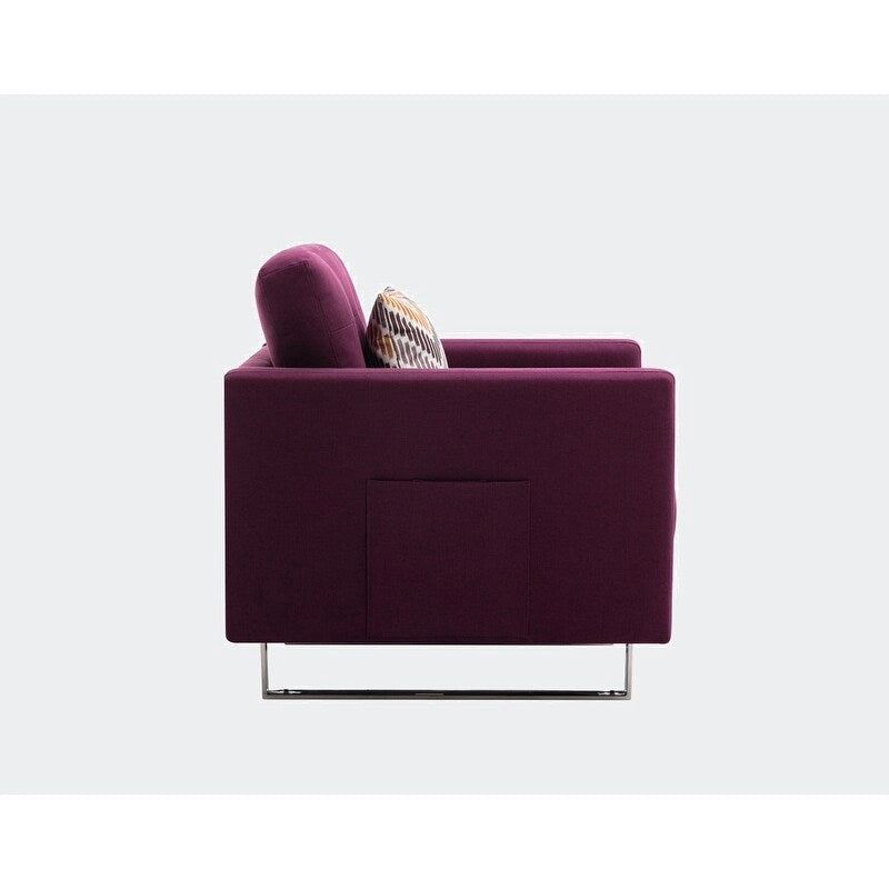 Linen Fabric Accent Armchair with Side Pockets Pocket Coil Springs Silver Metal Legs and Throw Pillow