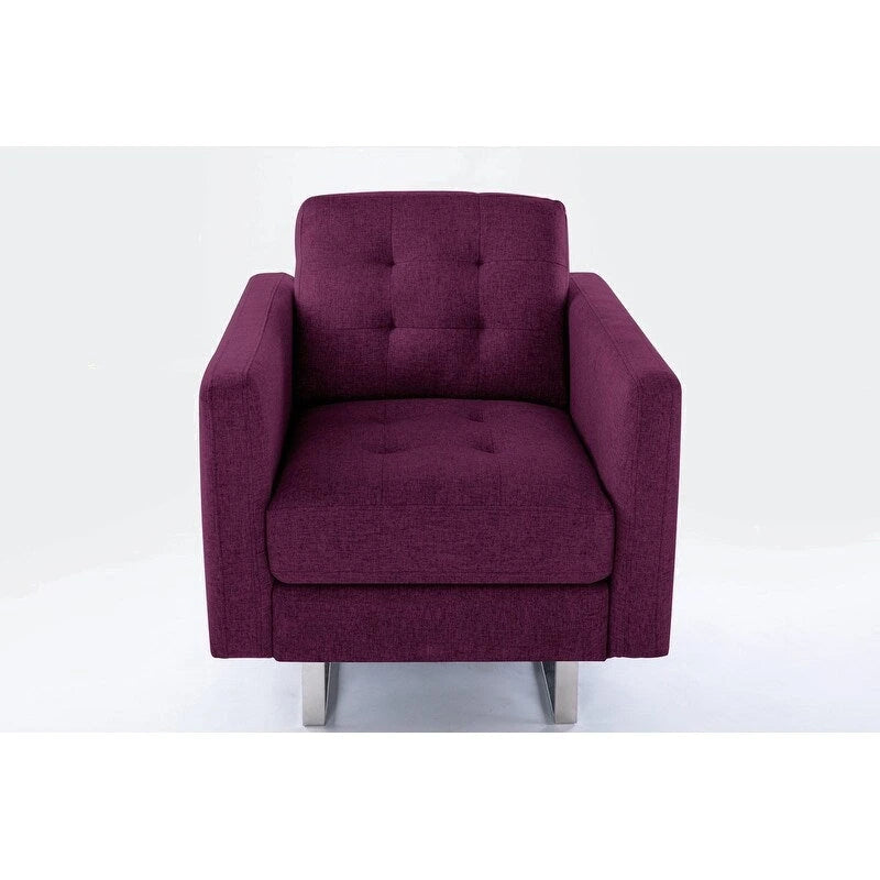 Linen Fabric Accent Armchair with Side Pockets Pocket Coil Springs Silver Metal Legs and Throw Pillow