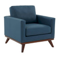 Mid-Century Modern Leather Accent Arm Chair with Birch Wood Legs and Removable Cushions