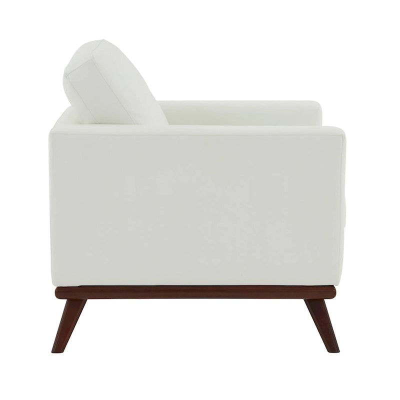 Mid-Century Modern Leather Accent Arm Chair with Birch Wood Legs and Removable Cushions