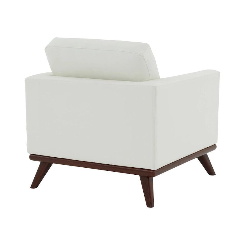 Mid-Century Modern Leather Accent Arm Chair with Birch Wood Legs and Removable Cushions