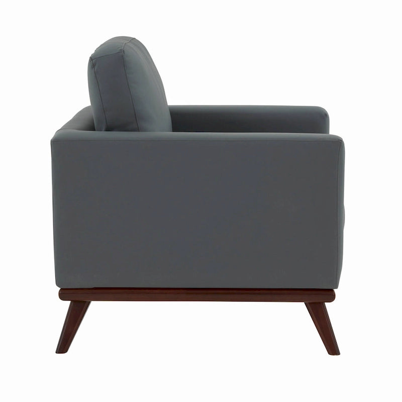 Mid-Century Modern Leather Accent Arm Chair with Birch Wood Legs and Removable Cushions
