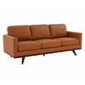 Mid-Century Modern 3-Seater Faux Leather Sofa with Birch Wood Legs and Removable Cushions