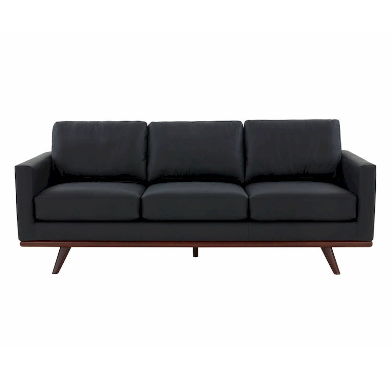 Mid-Century Modern 3-Seater Faux Leather Sofa with Birch Wood Legs and Removable Cushions