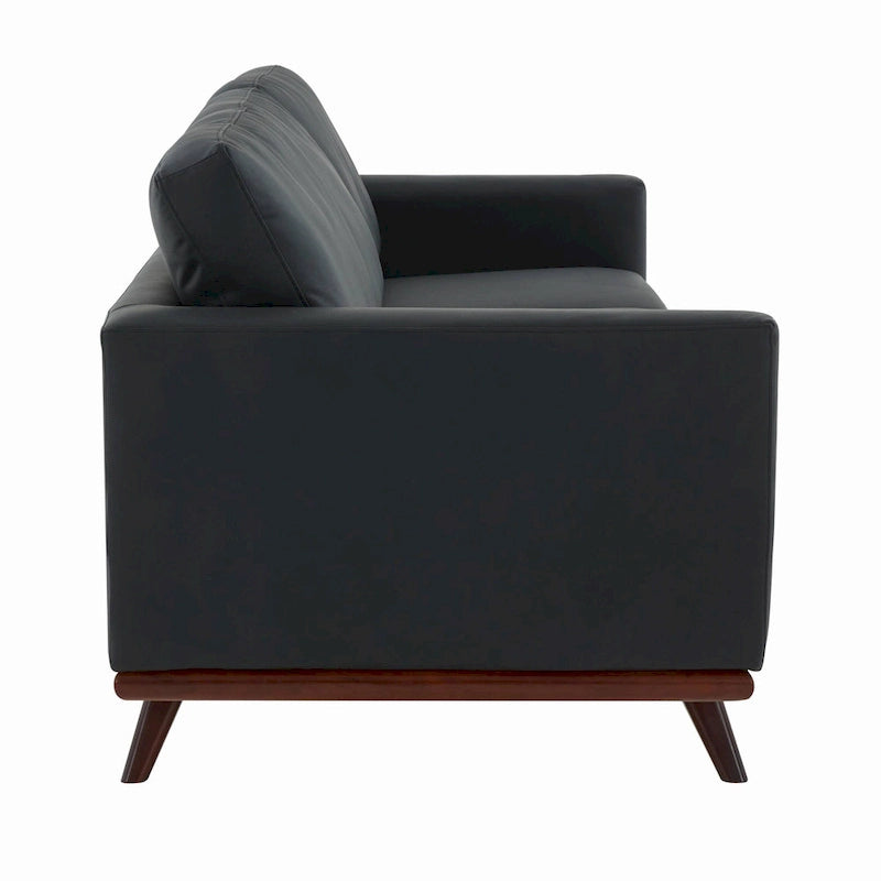 Mid-Century Modern 3-Seater Faux Leather Sofa with Birch Wood Legs and Removable Cushions
