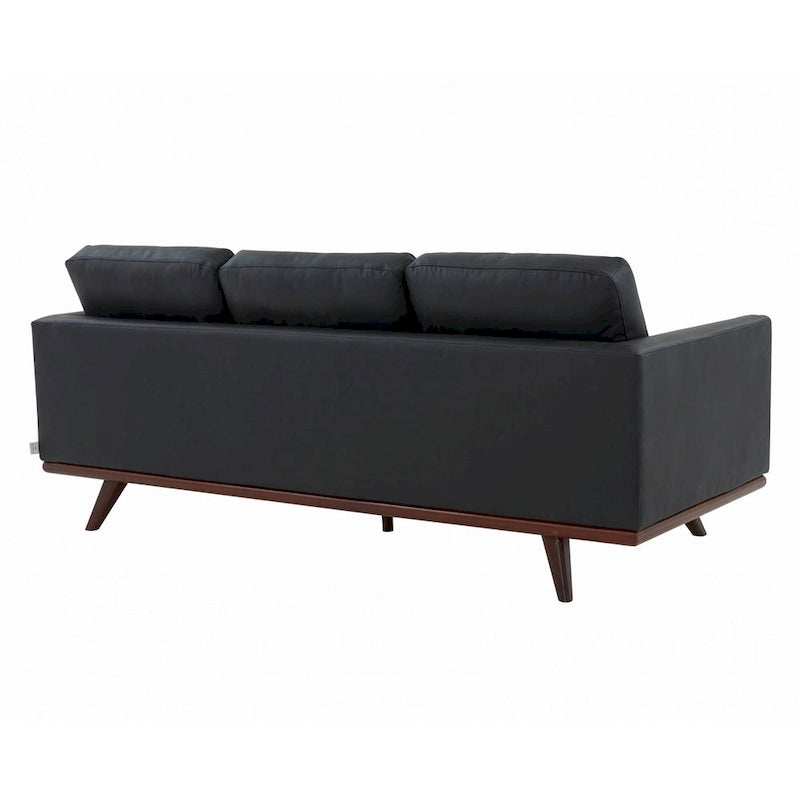 Mid-Century Modern 3-Seater Faux Leather Sofa with Birch Wood Legs and Removable Cushions