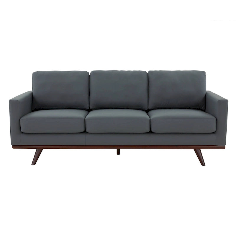 Mid-Century Modern 3-Seater Faux Leather Sofa with Birch Wood Legs and Removable Cushions