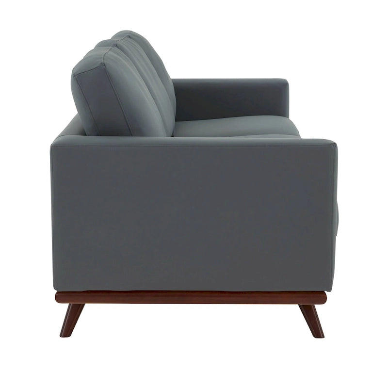 Mid-Century Modern 3-Seater Faux Leather Sofa with Birch Wood Legs and Removable Cushions