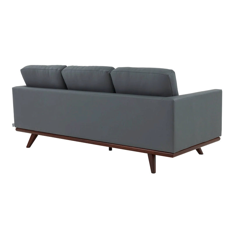 Mid-Century Modern 3-Seater Faux Leather Sofa with Birch Wood Legs and Removable Cushions