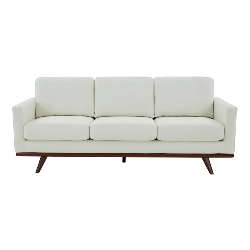 Mid-Century Modern 3-Seater Faux Leather Sofa with Birch Wood Legs and Removable Cushions