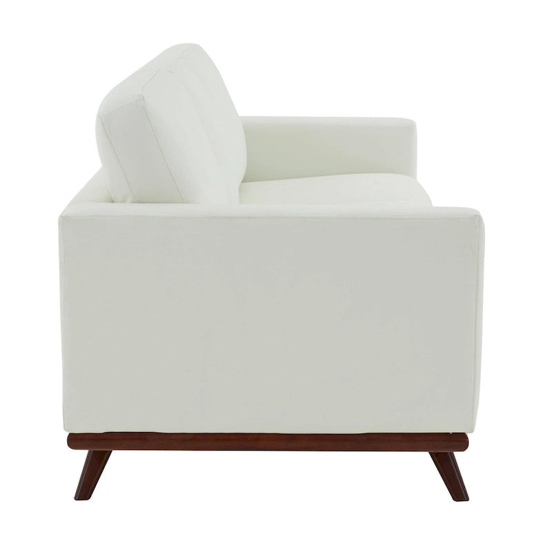 Mid-Century Modern 3-Seater Faux Leather Sofa with Birch Wood Legs and Removable Cushions