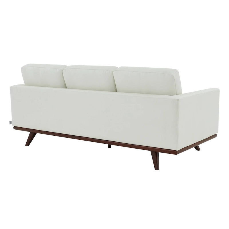 Mid-Century Modern 3-Seater Faux Leather Sofa with Birch Wood Legs and Removable Cushions