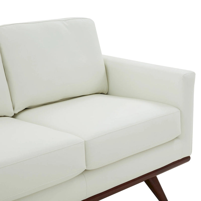 Mid-Century Modern 3-Seater Faux Leather Sofa with Birch Wood Legs and Removable Cushions