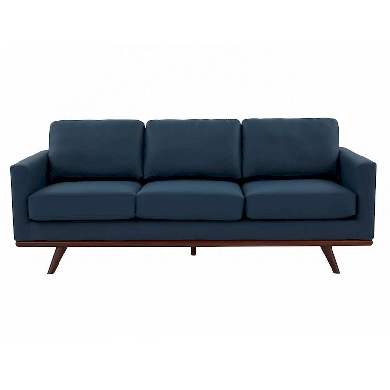 Mid-Century Modern 3-Seater Faux Leather Sofa with Birch Wood Legs and Removable Cushions